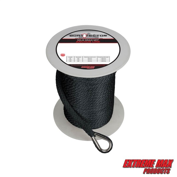 Extreme Max Extreme Max 3006.2291 BoatTector Solid Braid MFP Anchor Line with Thimble - 3/8" x 150', Black 3006.2291 - main